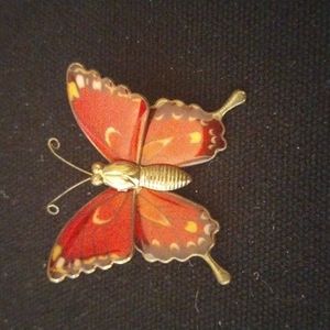 Vintage Red Metal Butterfly Brooch